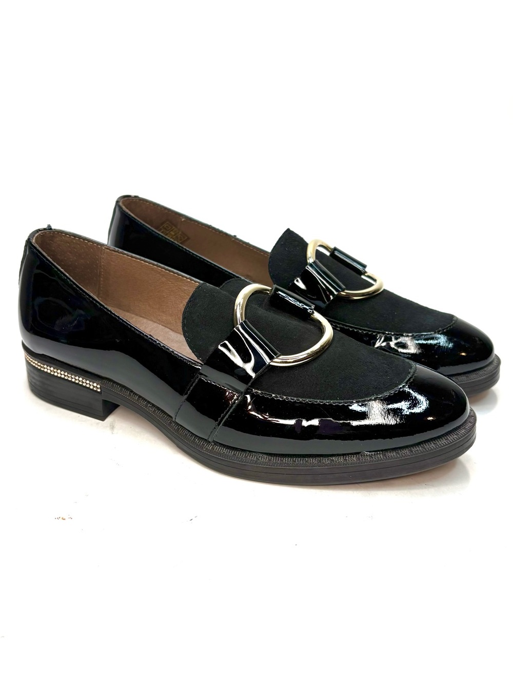 WONDERS Black Suede + Patent Leather Loafers | 36